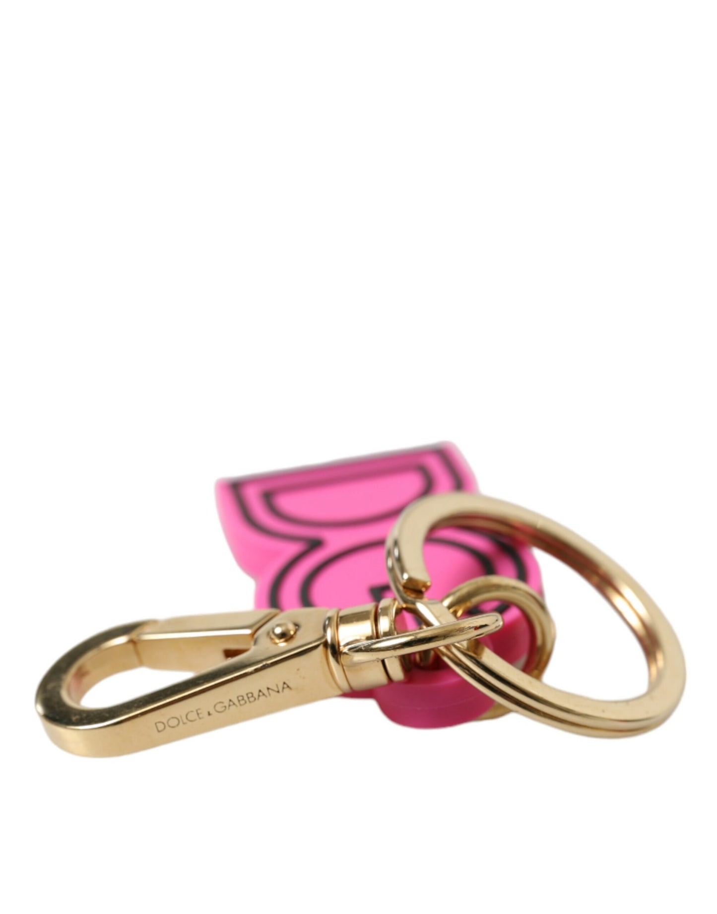 Pink Rubber Gold Tone Metal DG Logo Keyring Keychain-Dolce & Gabbana-LabelTerrace.com