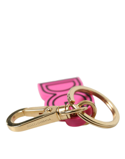 Pink Rubber Gold Tone Metal DG Logo Keyring Keychain-Dolce & Gabbana-LabelTerrace.com