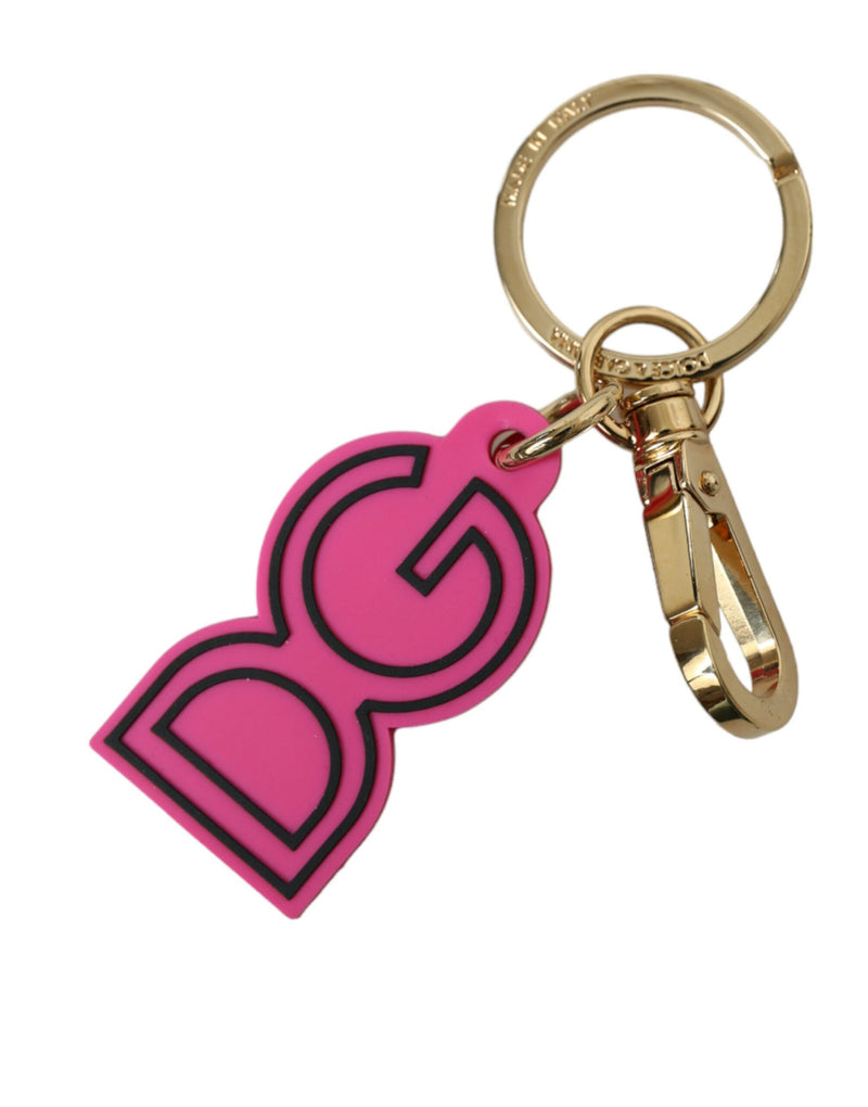 Pink Rubber Gold Tone Metal DG Logo Keyring Keychain-Dolce & Gabbana-LabelTerrace.com
