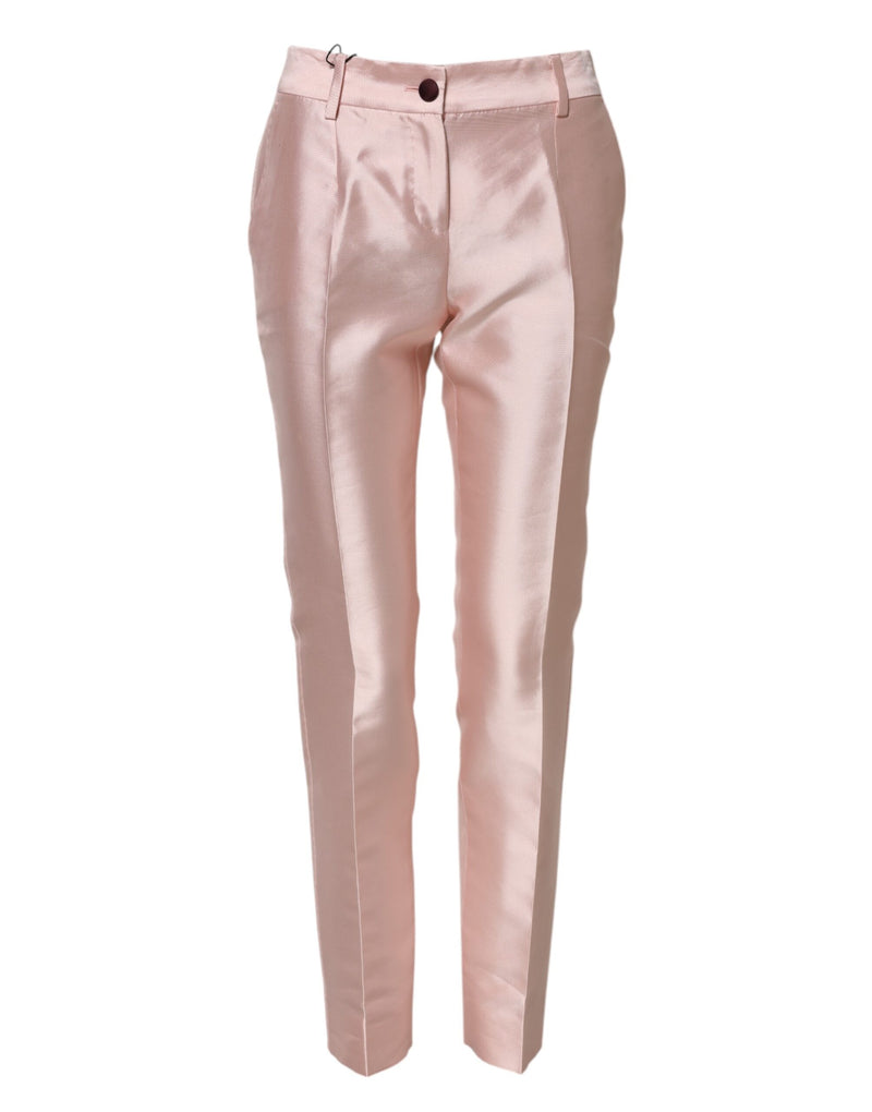 Pink Satin High Waist Tapered Pants-Dolce & Gabbana-LabelTerrace.com