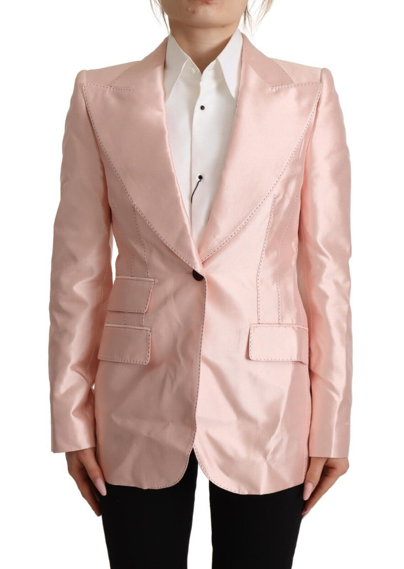 Pink Satin Long Sleeves Blazer Coat Jacket-Dolce & Gabbana-LabelTerrace.com