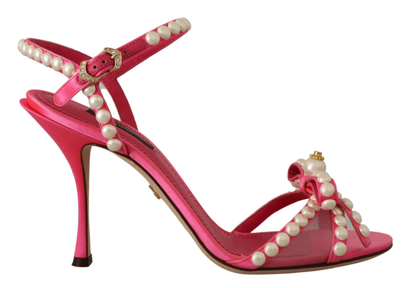 Pink Satin White Pearl Crystals Heels Shoes-Dolce & Gabbana-LabelTerrace.com