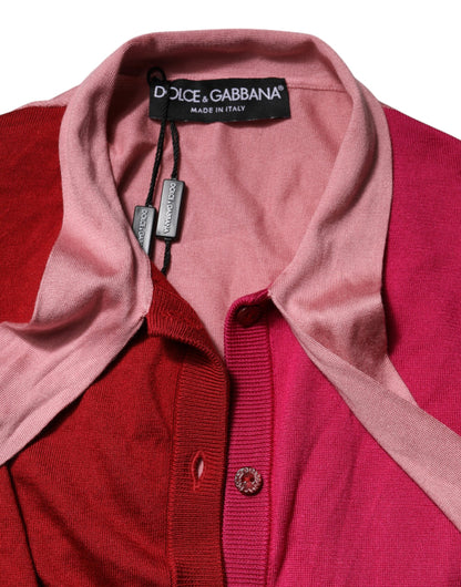 Pink Short Sleeves Buttoned Ascot Collar Top-Dolce & Gabbana-LabelTerrace.com