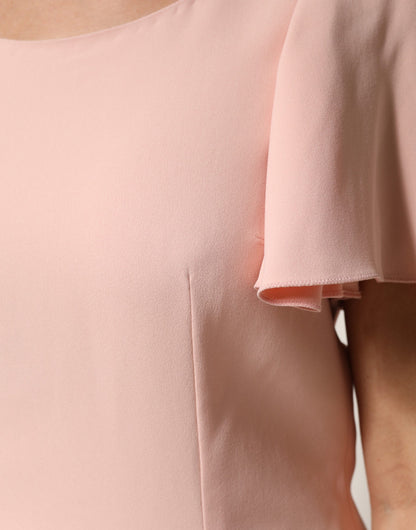 Pink Short Sleeves Round Neck Blouse Top