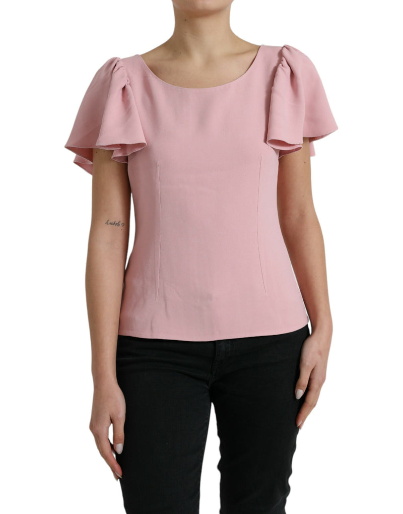 Pink Short Sleeves Round Neck Blouse Top-Dolce & Gabbana-LabelTerrace.com