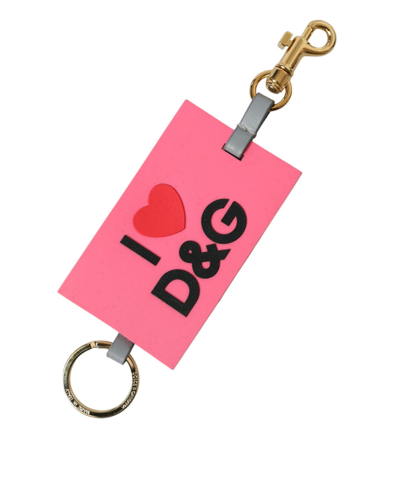 Pink Silicone DG Logo Gold Brass Keychain-Dolce & Gabbana-LabelTerrace.com