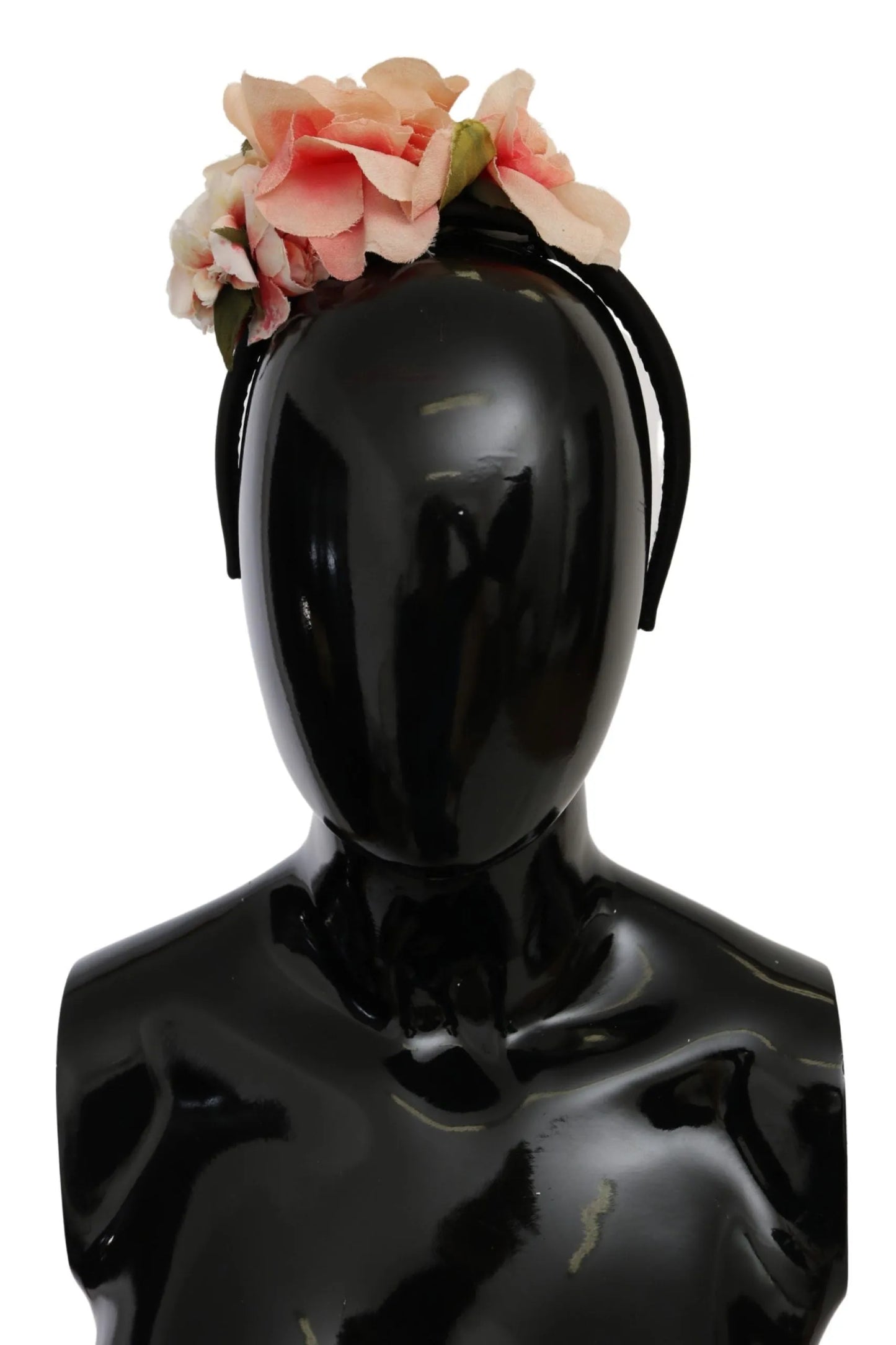 Pink Silk Black Floral Headband Logo Diadem-Dolce & Gabbana-LabelTerrace.com