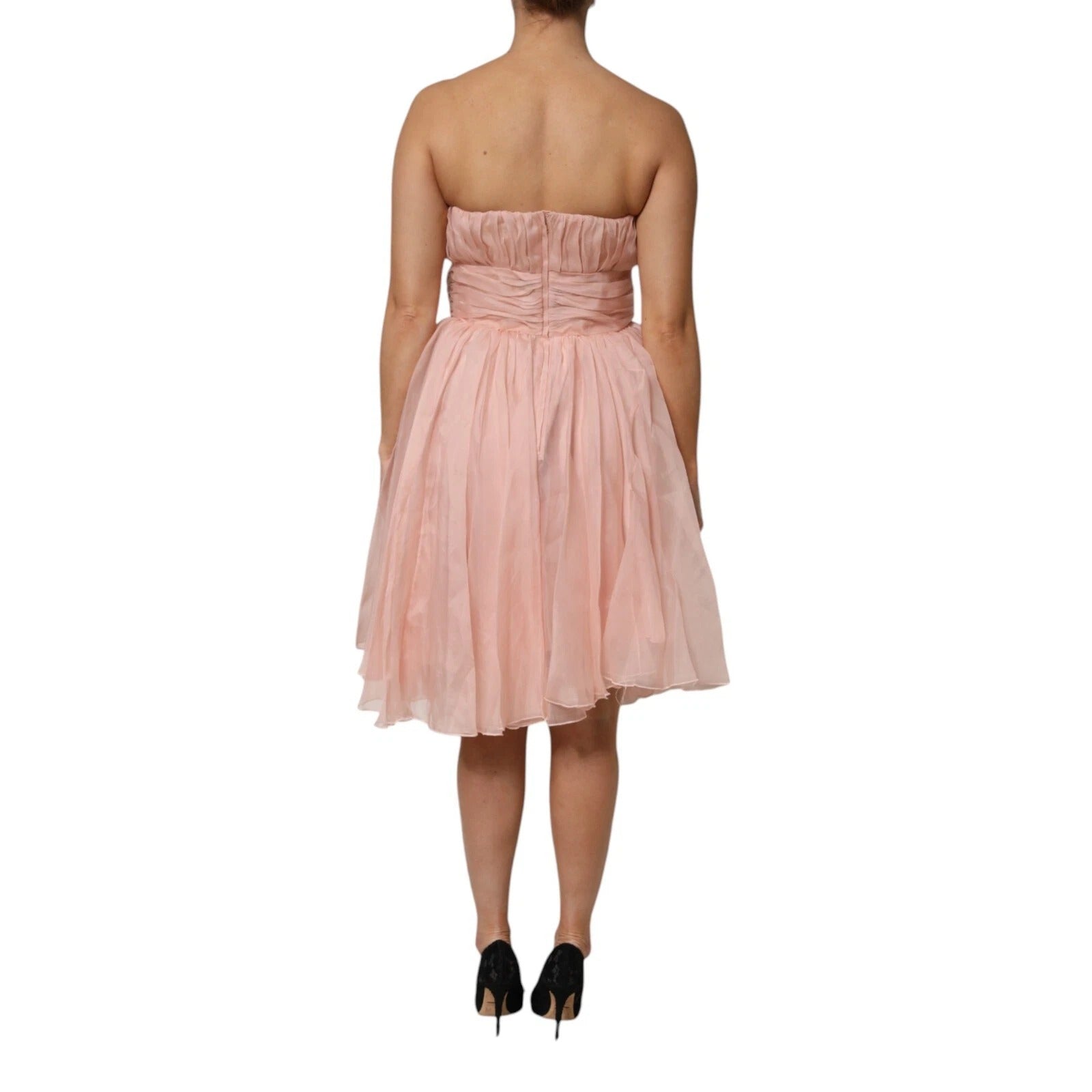 Pink Silk Chiffon A-line Pleated Midi Dress-Dolce & Gabbana-LabelTerrace.com