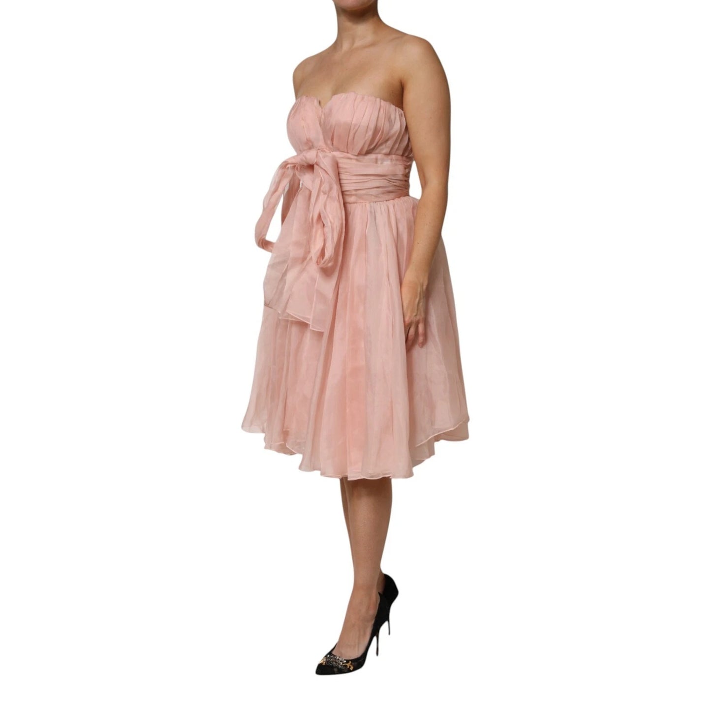 Pink Silk Chiffon A-line Pleated Midi Dress-Dolce & Gabbana-LabelTerrace.com