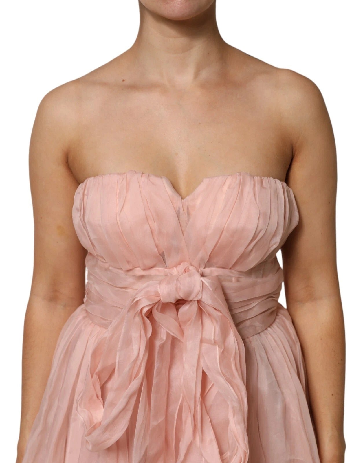 Pink Silk Chiffon A-line Pleated Midi Dress-Dolce & Gabbana-LabelTerrace.com