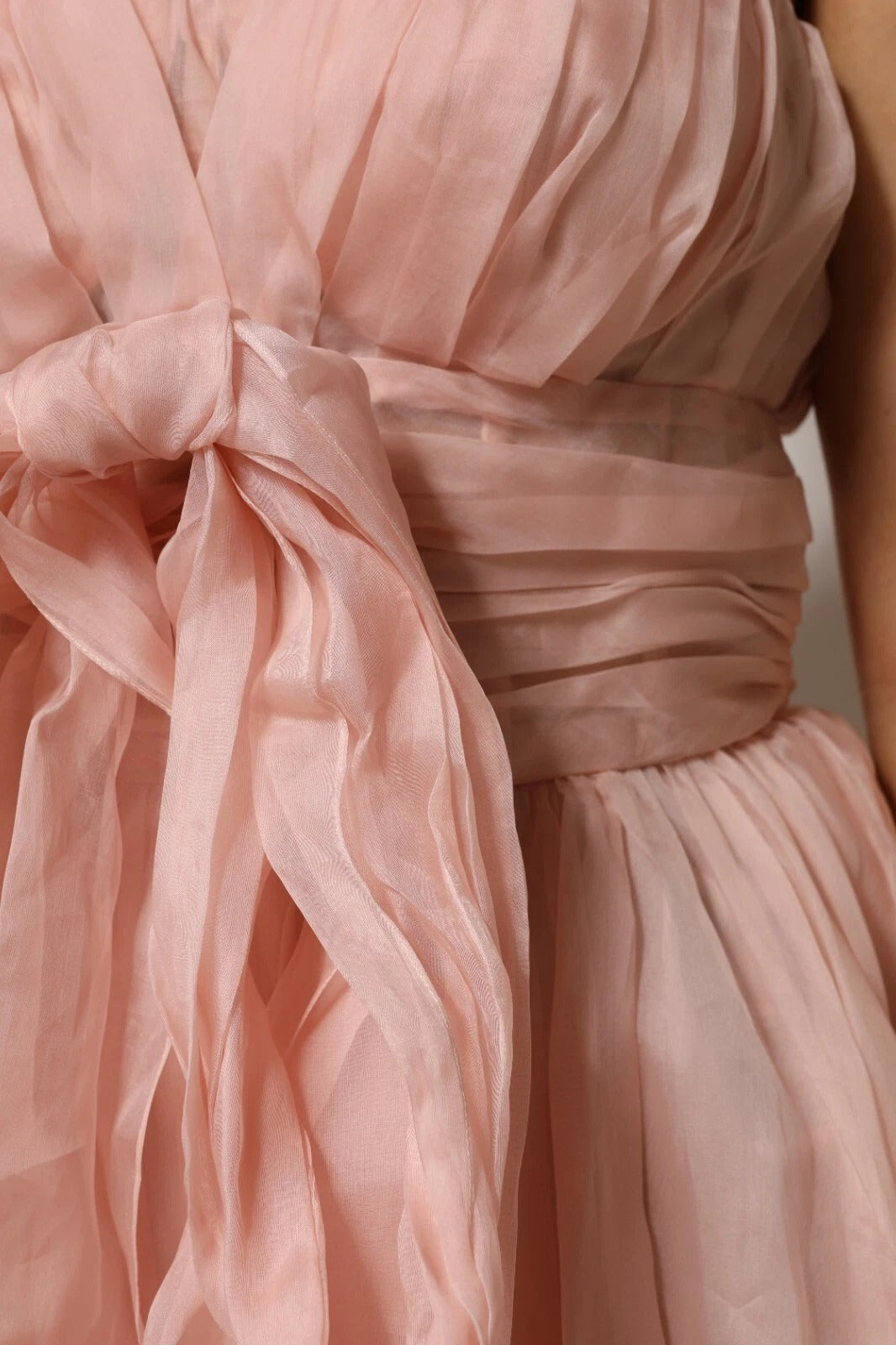 Pink Silk Chiffon A-line Pleated Midi Dress-Dolce & Gabbana-LabelTerrace.com