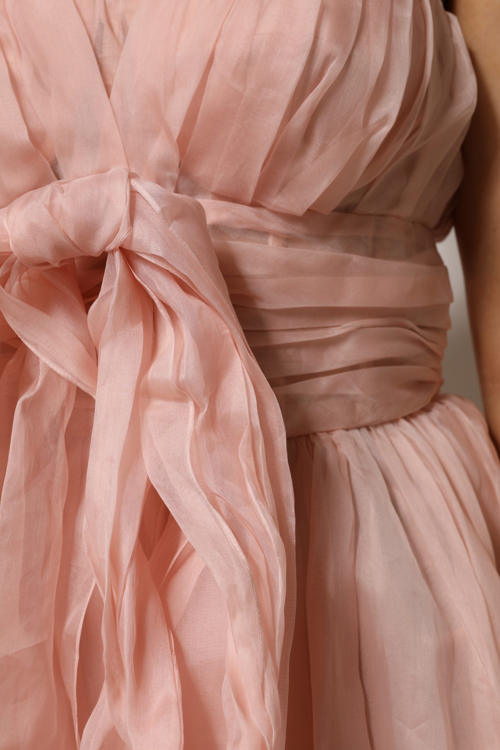 Pink Silk Chiffon A-line Pleated Midi Dress-Dolce & Gabbana-LabelTerrace.com