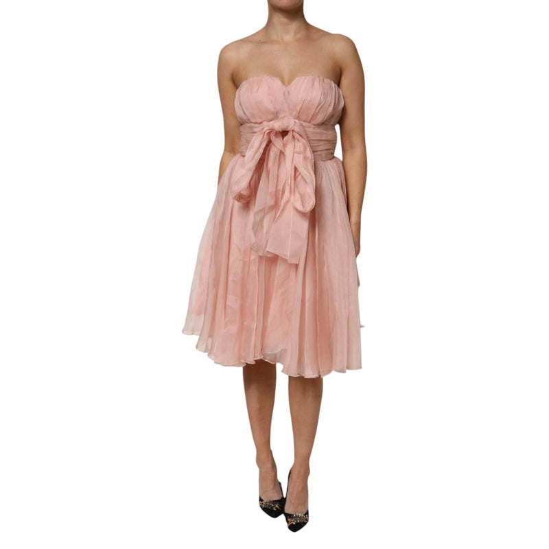 Pink Silk Chiffon A-line Pleated Midi Dress-Dolce & Gabbana-LabelTerrace.com