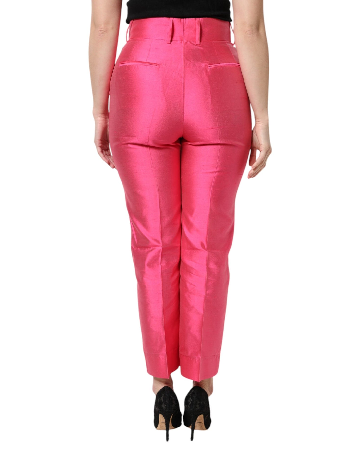 Pink Silk High Waist Tapered Pants-Dolce & Gabbana-LabelTerrace.com