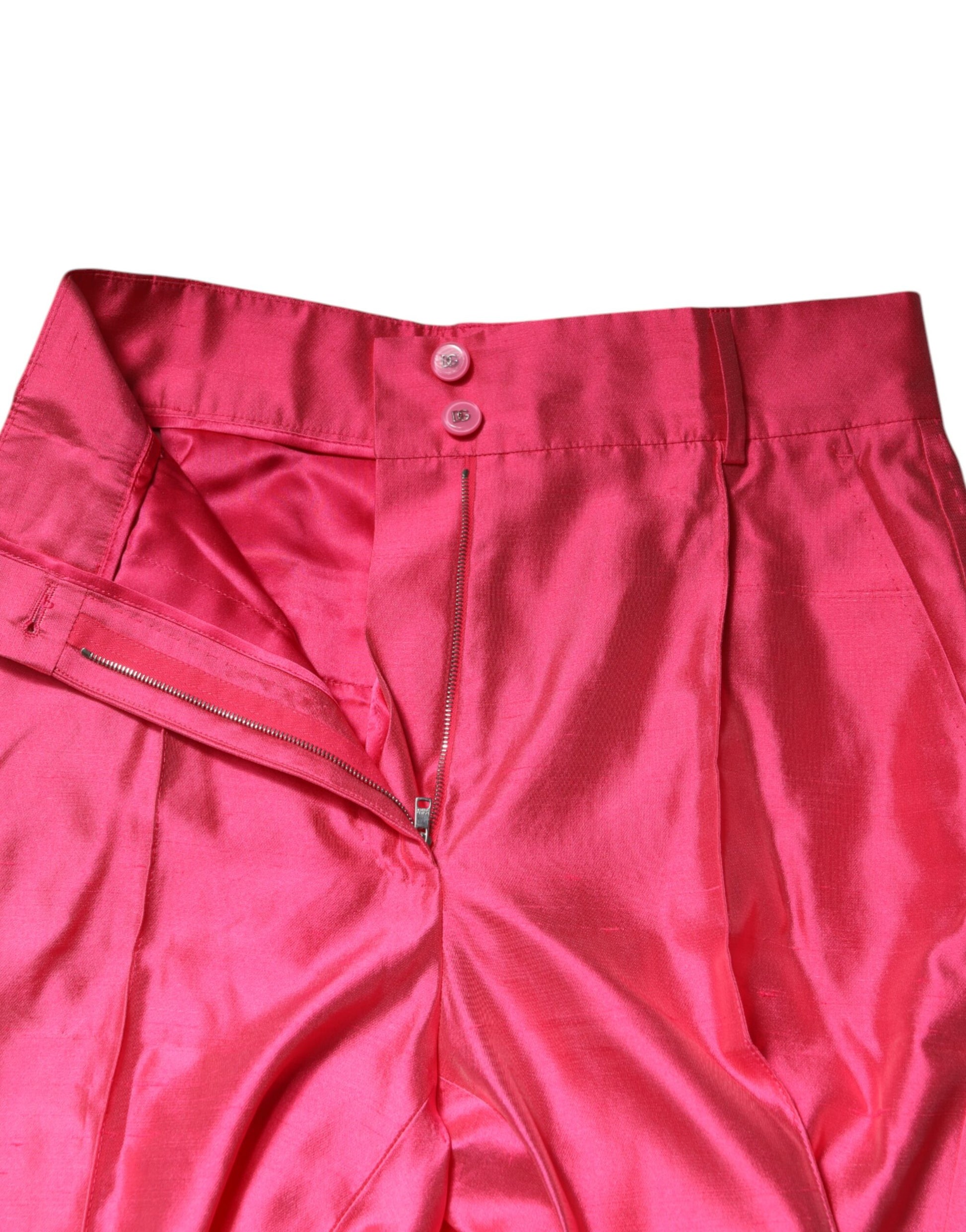 Pink Silk High Waist Tapered Pants-Dolce & Gabbana-LabelTerrace.com