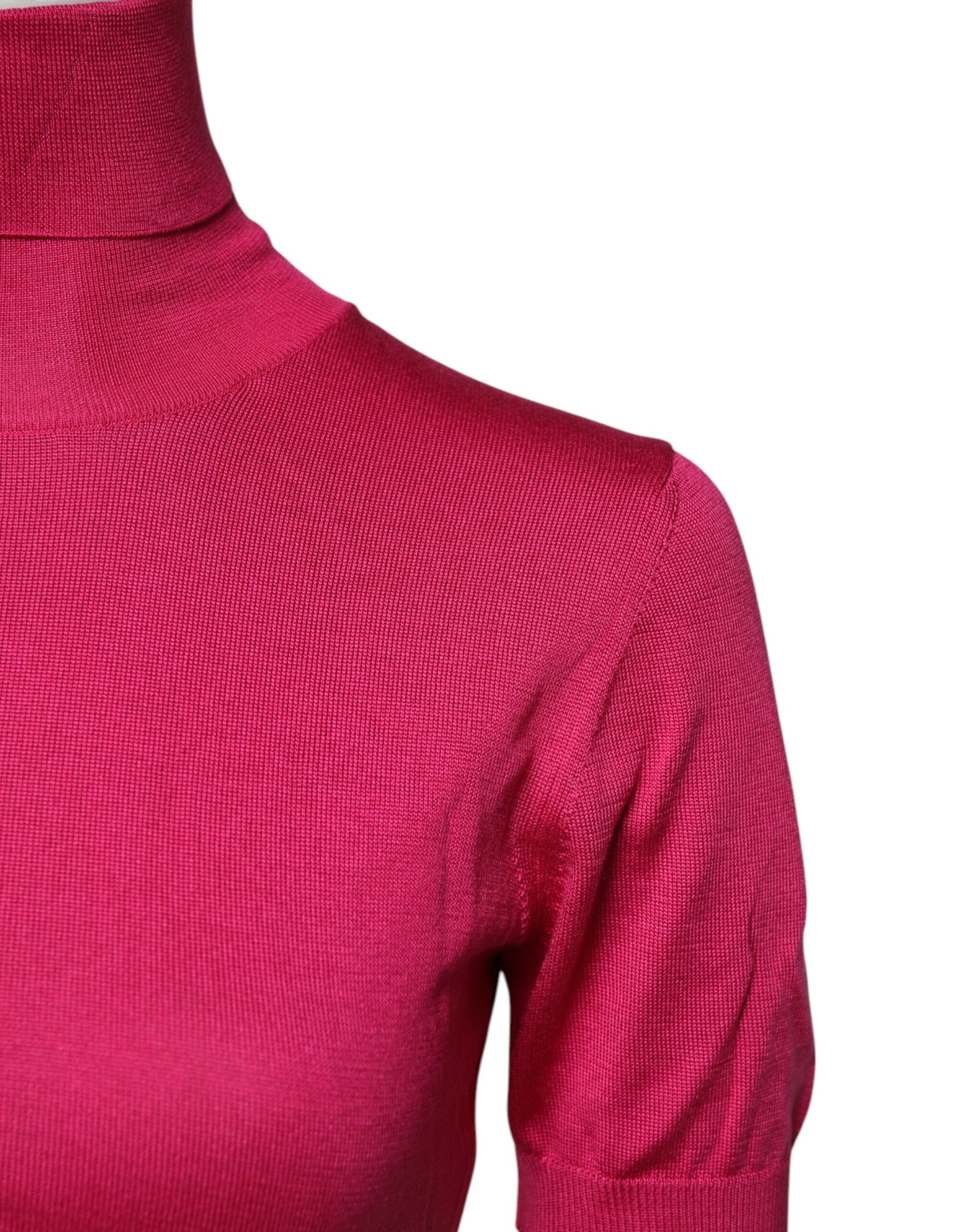 Pink Silk Knitted Turtleneck Cropped Top-Dolce & Gabbana-LabelTerrace.com