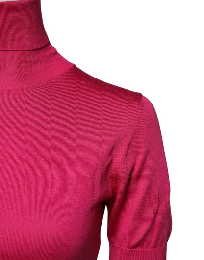 Pink Silk Knitted Turtleneck Cropped Top-Dolce & Gabbana-LabelTerrace.com