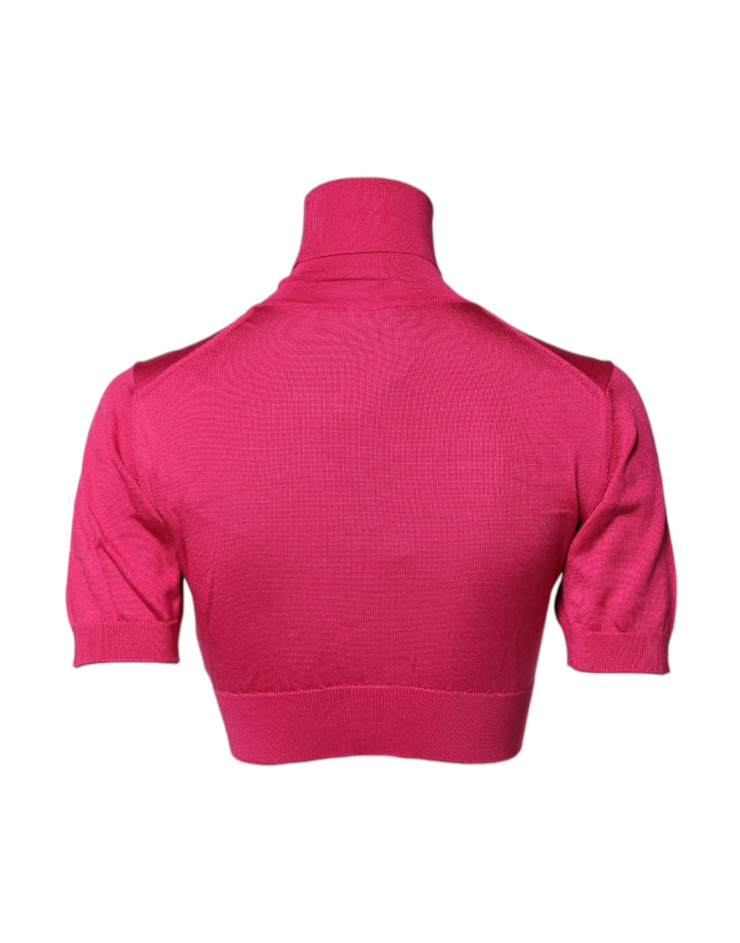 Pink Silk Knitted Turtleneck Cropped Top-Dolce & Gabbana-LabelTerrace.com