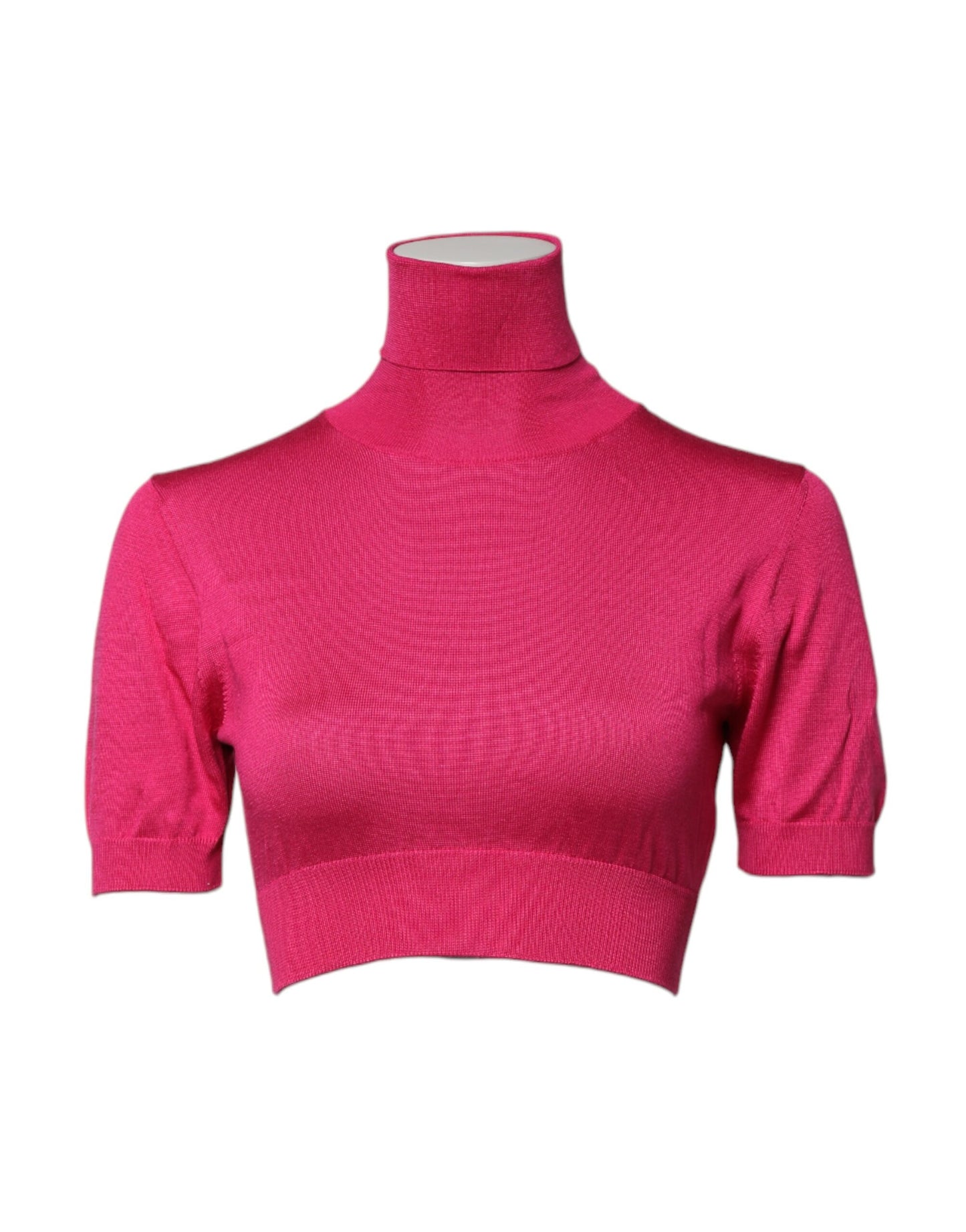 Pink Silk Knitted Turtleneck Cropped Top-Dolce & Gabbana-LabelTerrace.com