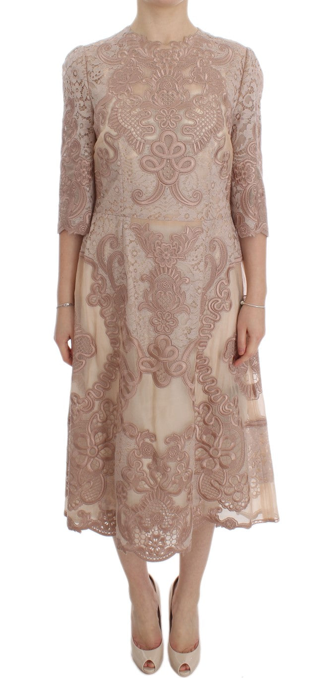 Pink Silk Lace Ricamo Shift Gown Dress-Dolce & Gabbana-LabelTerrace.com