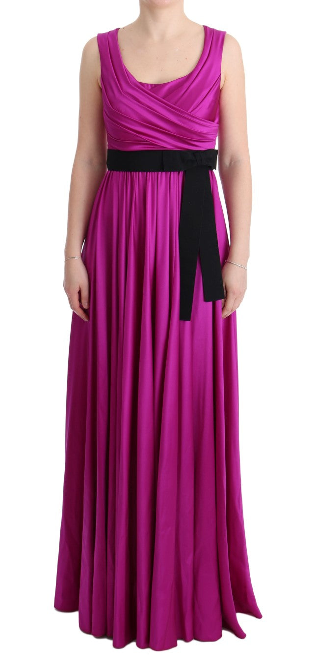 Pink Silk Stretch Shift Long Dress-Dolce & Gabbana-LabelTerrace.com