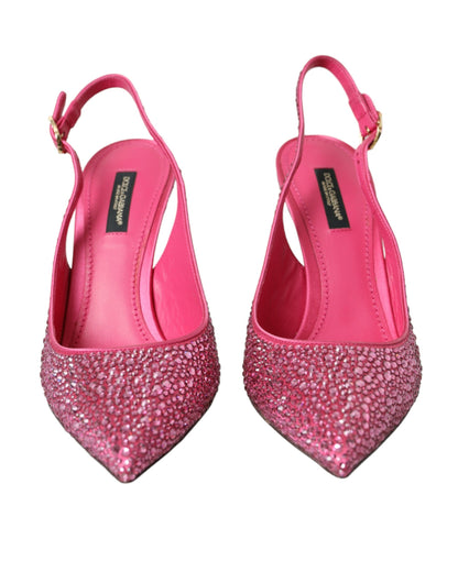 Pink Slingbacks Crystal Pumps Shoes-Dolce & Gabbana-LabelTerrace.com