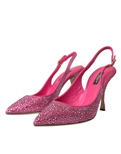 Pink Slingbacks Crystal Pumps Shoes-Dolce & Gabbana-LabelTerrace.com