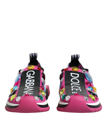 Pink Sorrento Crystals Low Top Sneakers Shoes-Dolce & Gabbana-LabelTerrace.com