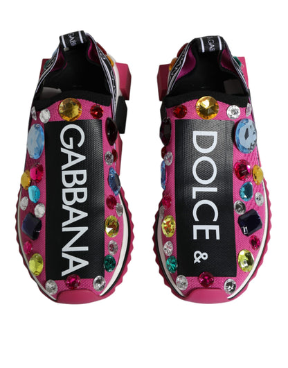 Pink Sorrento Crystals Low Top Sneakers Shoes-Dolce & Gabbana-LabelTerrace.com