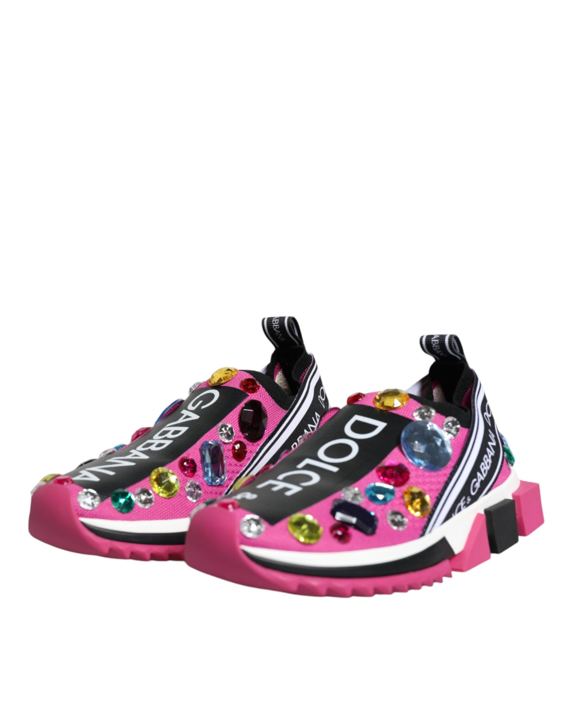 Pink Sorrento Crystals Low Top Sneakers Shoes-Dolce & Gabbana-LabelTerrace.com