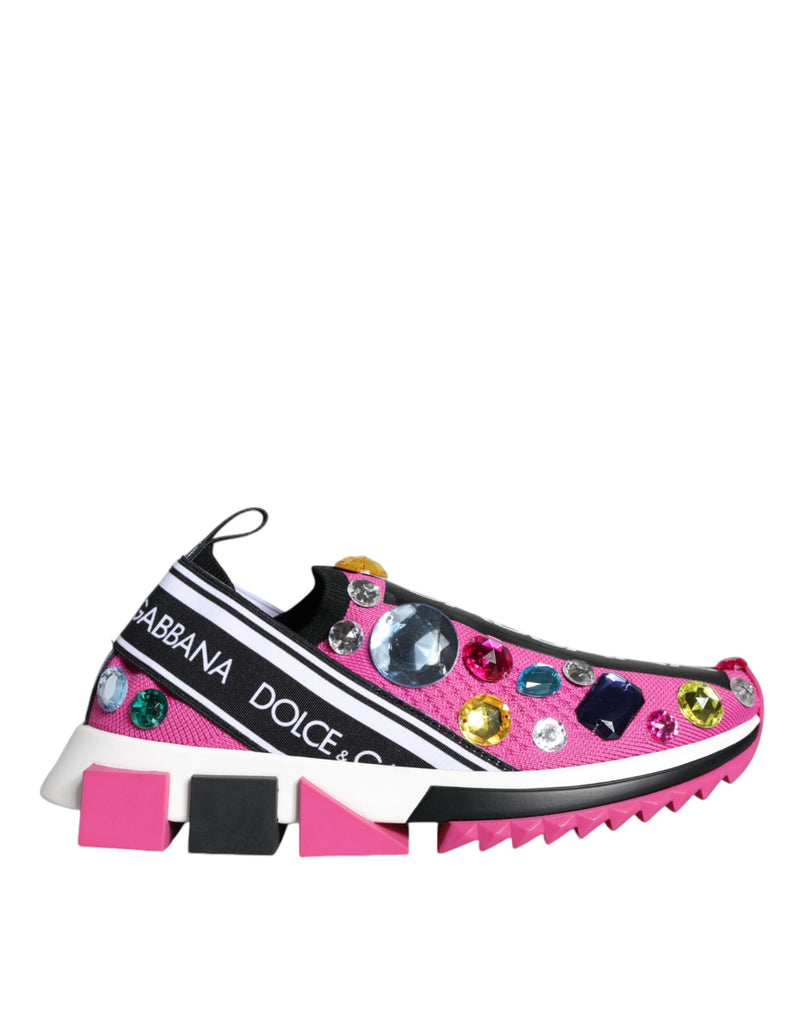Pink Sorrento Crystals Low Top Sneakers Shoes-Dolce & Gabbana-LabelTerrace.com