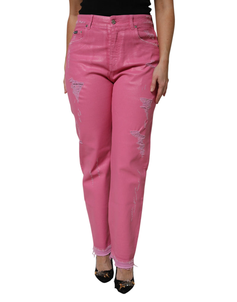 Pink Tattered Mid Waist Tapered Denim Jeans-Dolce & Gabbana-LabelTerrace.com