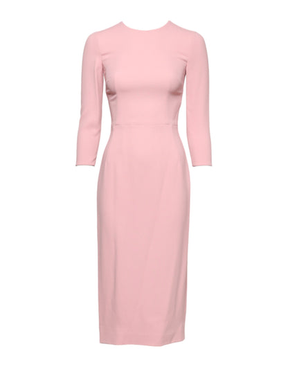 Pink Viscose 3/4 Sleeves Sheath Midi Dress-Dolce & Gabbana-LabelTerrace.com