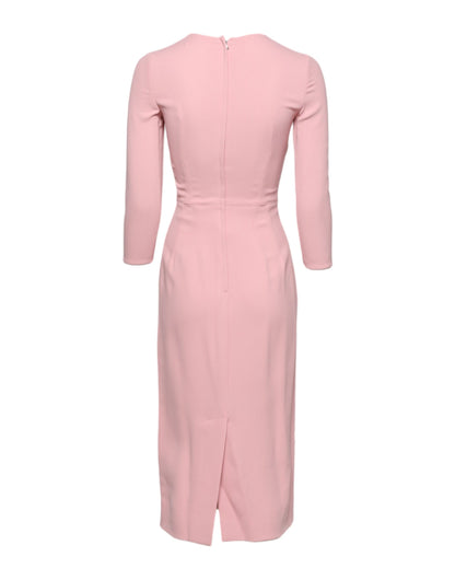 Pink Viscose 3/4 Sleeves Sheath Midi Dress-Dolce & Gabbana-LabelTerrace.com