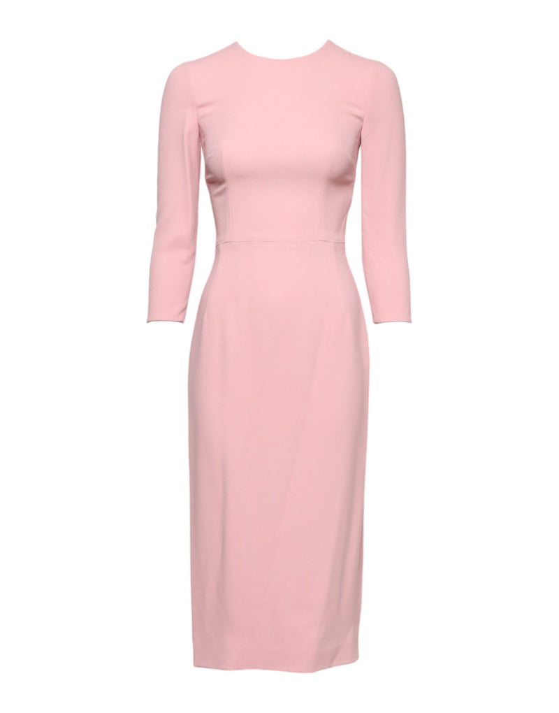 Pink Viscose 3/4 Sleeves Sheath Midi Dress-Dolce & Gabbana-LabelTerrace.com