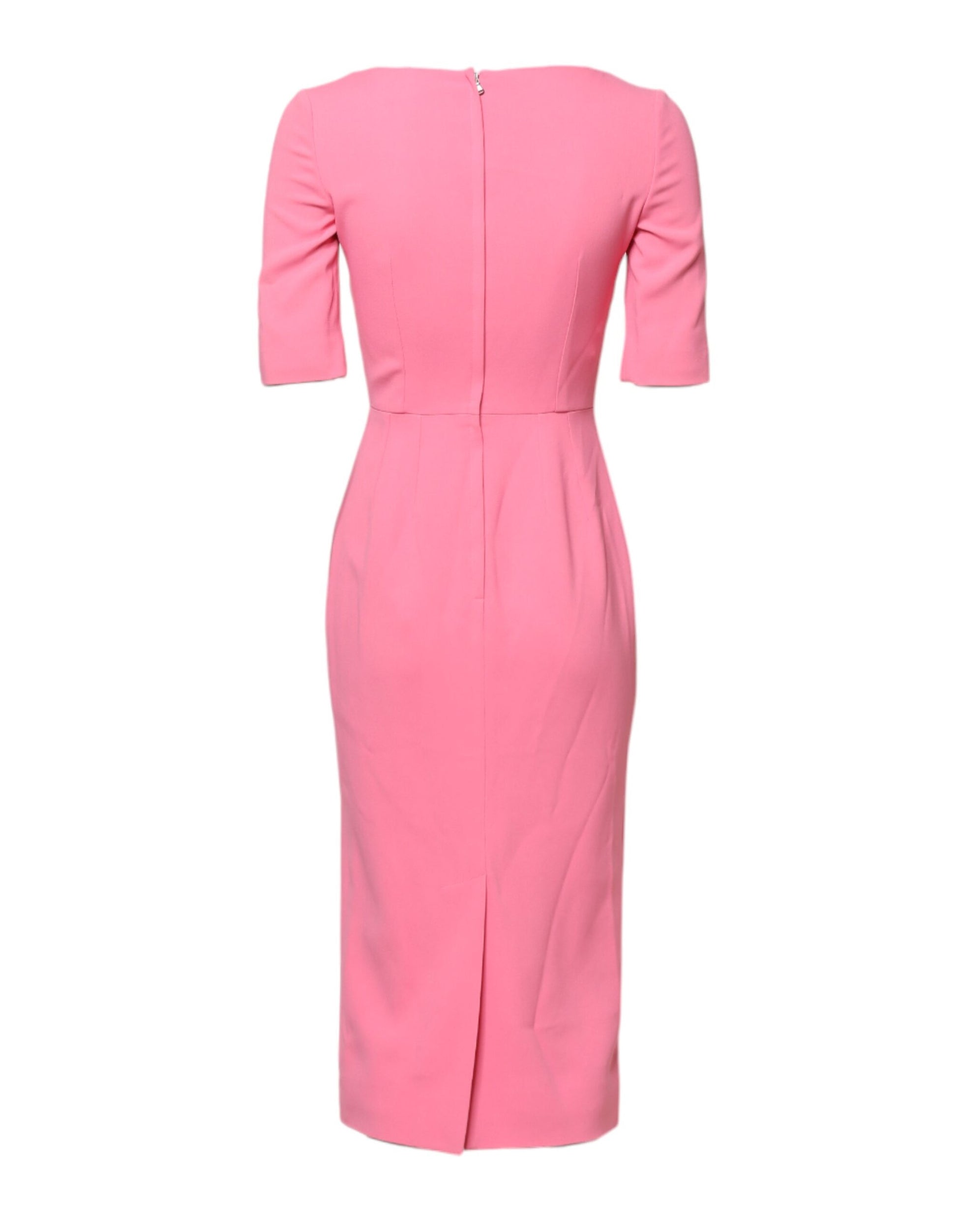 Pink Viscose Short Sleeve Sheath Midi Dress-Dolce & Gabbana-LabelTerrace.com
