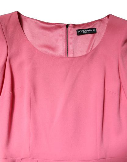 Pink Viscose Short Sleeve Sheath Midi Dress-Dolce & Gabbana-LabelTerrace.com