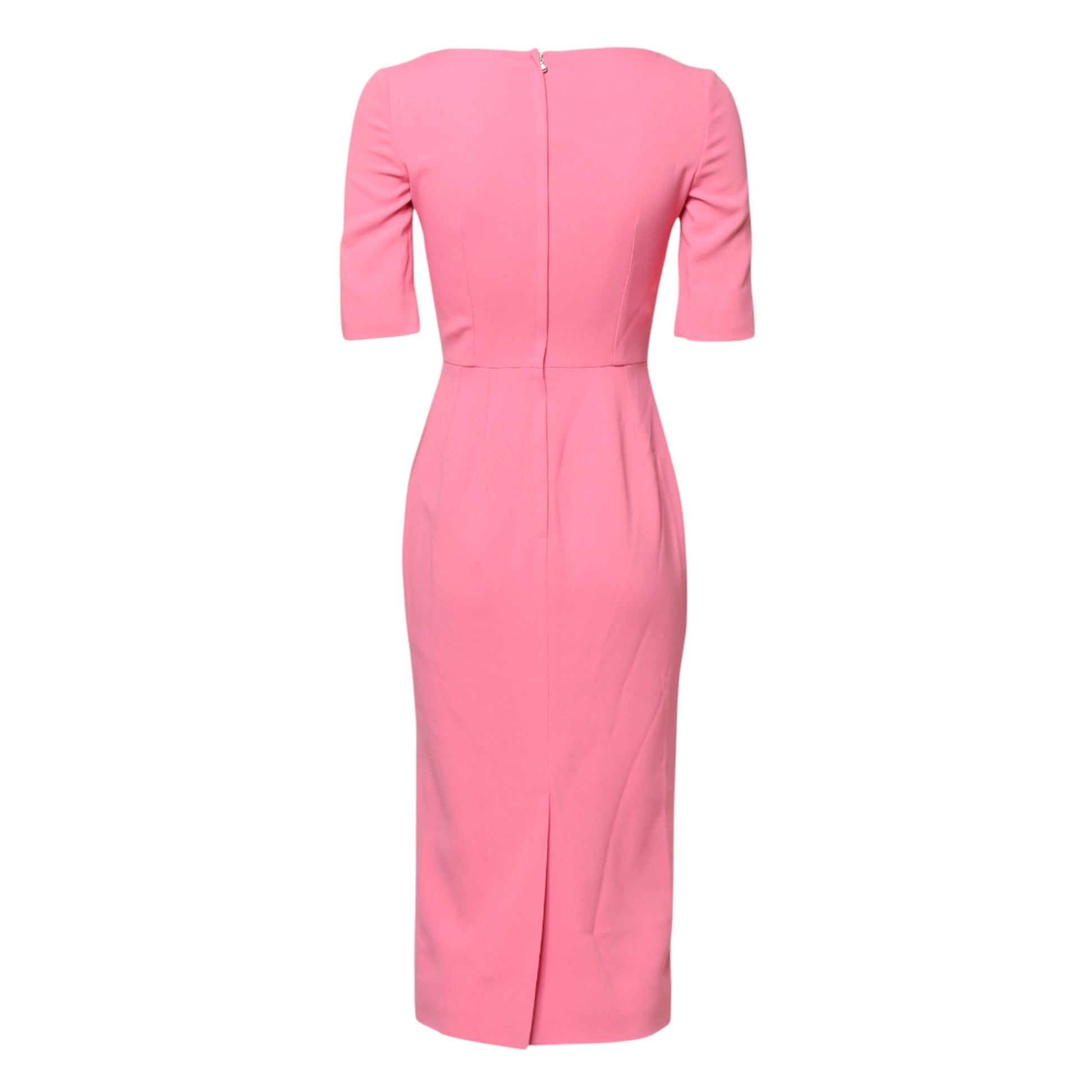 Pink Viscose Short Sleeve Sheath Midi Dress-Dolce & Gabbana-LabelTerrace.com