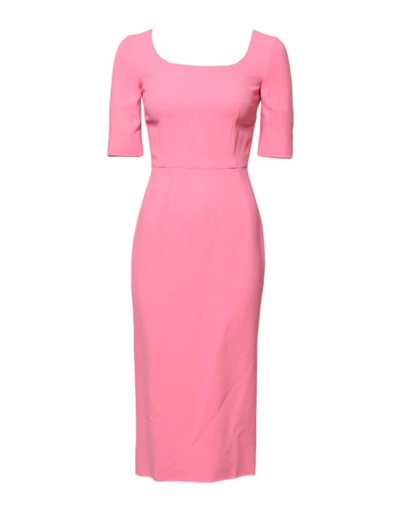 Pink Viscose Short Sleeve Sheath Midi Dress-Dolce & Gabbana-LabelTerrace.com