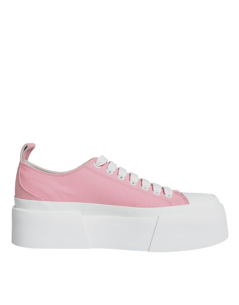 Pink White Canvas Logo Low Top Sneakers Shoes-Dolce & Gabbana-LabelTerrace.com