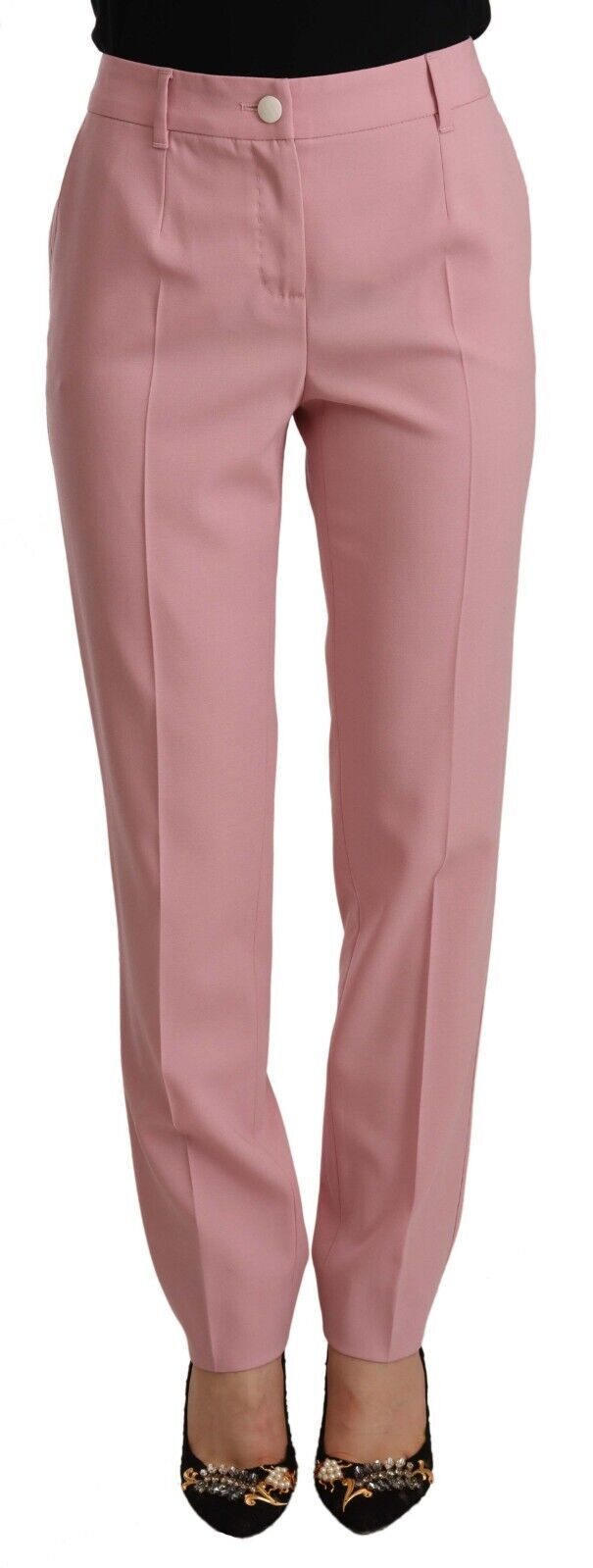 Pink Wool Stretch High Waist Trouser Pants-Dolce & Gabbana-LabelTerrace.com