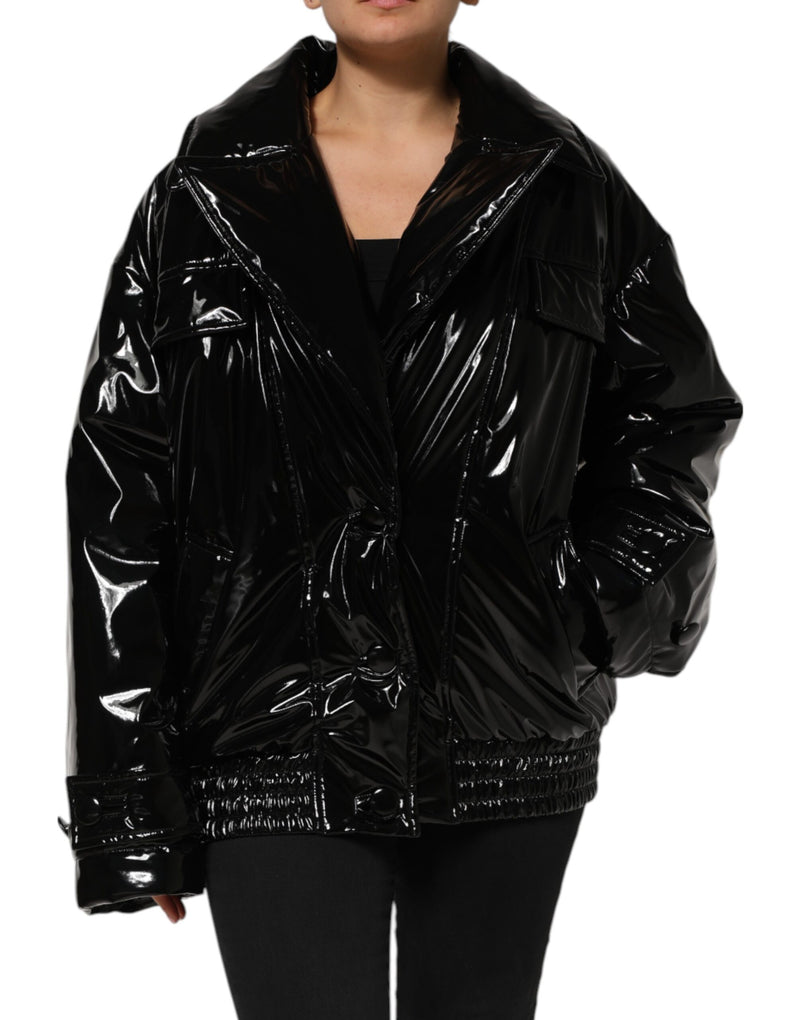 Polyester Black Quilted Puffer Coat Jacket-Dolce & Gabbana-LabelTerrace.com