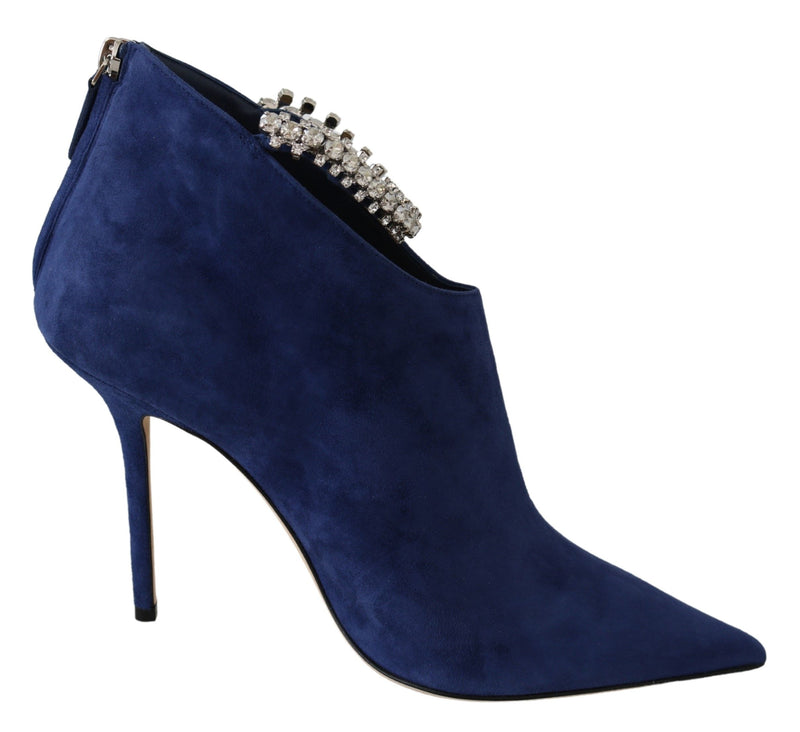 Pop Blue Crystal-Strap Heeled Boots-Jimmy Choo-LabelTerrace.com