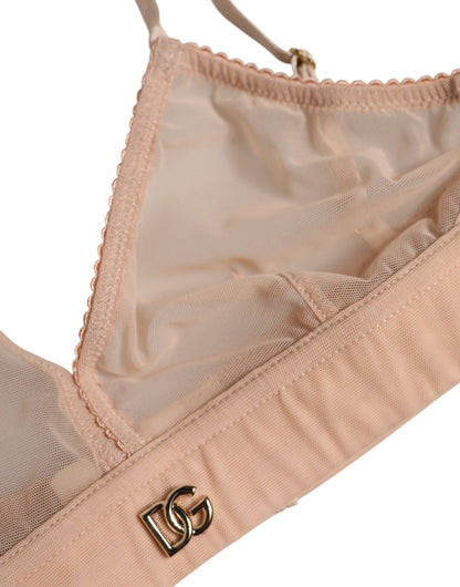 Powder Pink Nylon DG Logo Non Wire Bra Underwear-Dolce & Gabbana-LabelTerrace.com