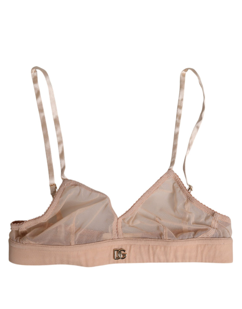 Powder Pink Nylon DG Logo Non Wire Bra Underwear-Dolce & Gabbana-LabelTerrace.com