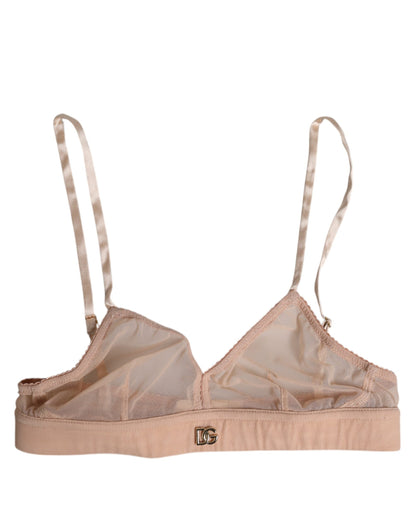 Powder Pink Nylon DG Logo Non Wire Bra Underwear-Dolce & Gabbana-LabelTerrace.com