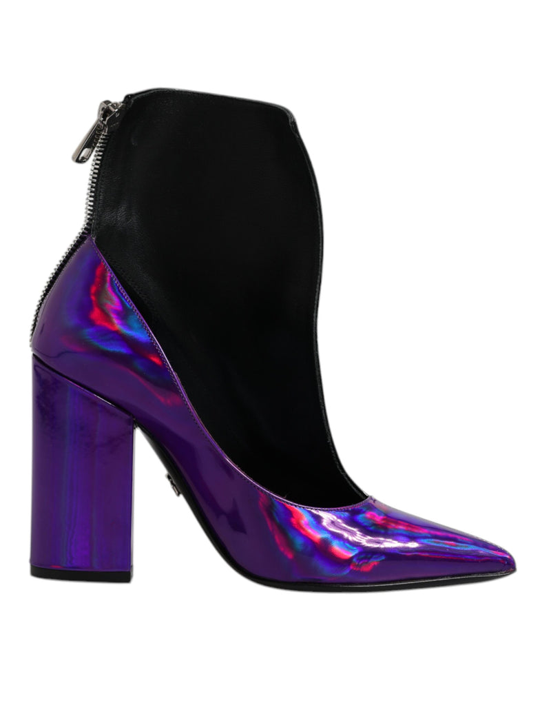 Purple Black Pointed Ankle Boots Shoes-Dolce & Gabbana-LabelTerrace.com