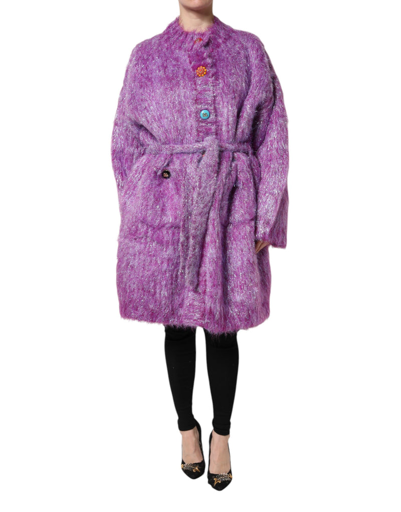 Purple Button Embellished Trench Coat Jacket-Dolce & Gabbana-LabelTerrace.com