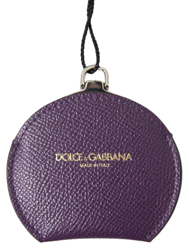 Purple Calfskin Leather Round Hand Mirror Holder-Dolce & Gabbana-LabelTerrace.com