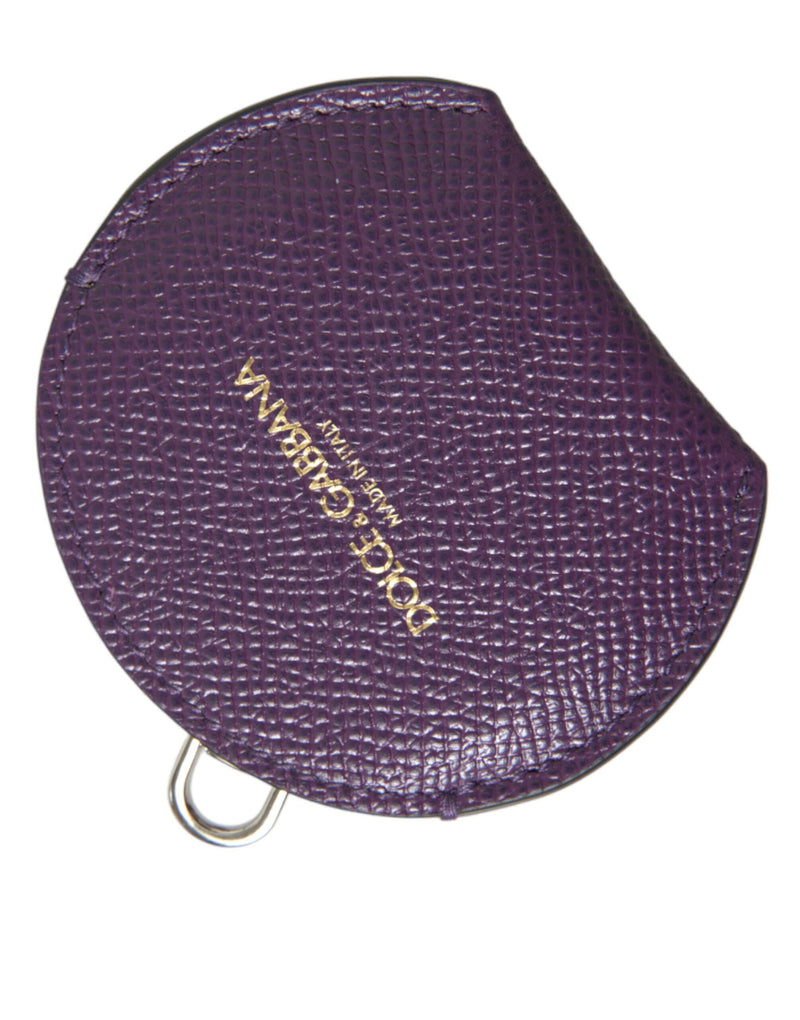 Purple Calfskin Leather Round Logo Hand Mirror Holder-Dolce & Gabbana-LabelTerrace.com